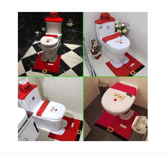 🎄 Pack Navideño de Decoración Baño + 6 Gorros de Viejo Pascuero