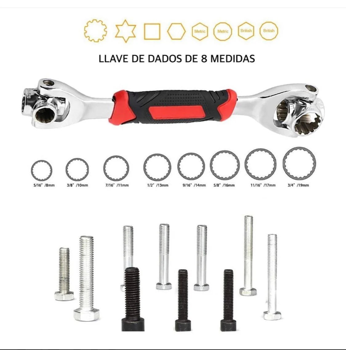 Llave Universal 48 en 1 + Metro Nivel Láser 6 en 1