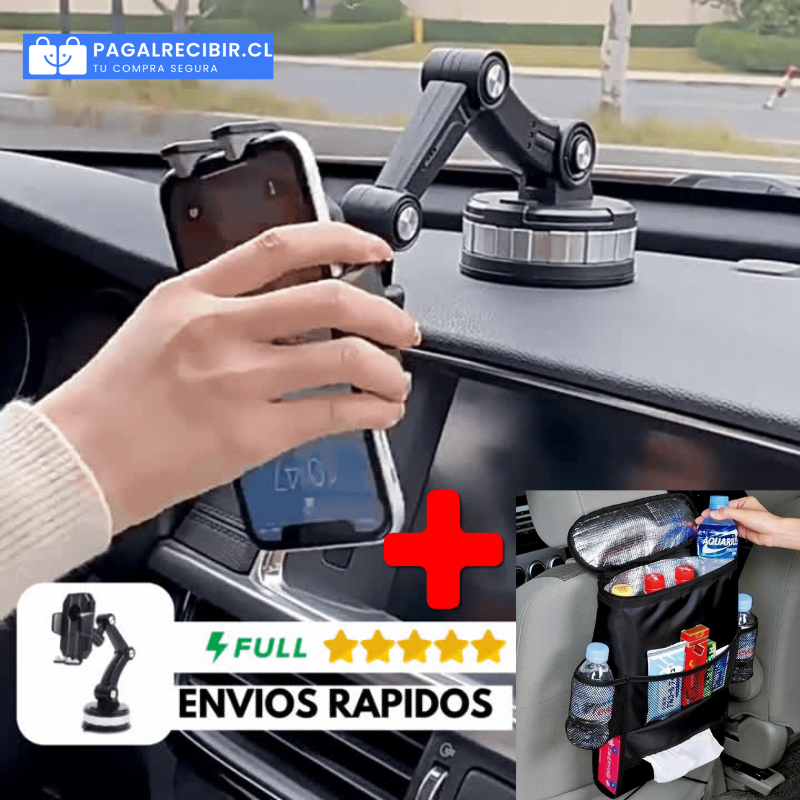 Soporte Celular 360° Evita Multas + Organizador Térmico para Auto